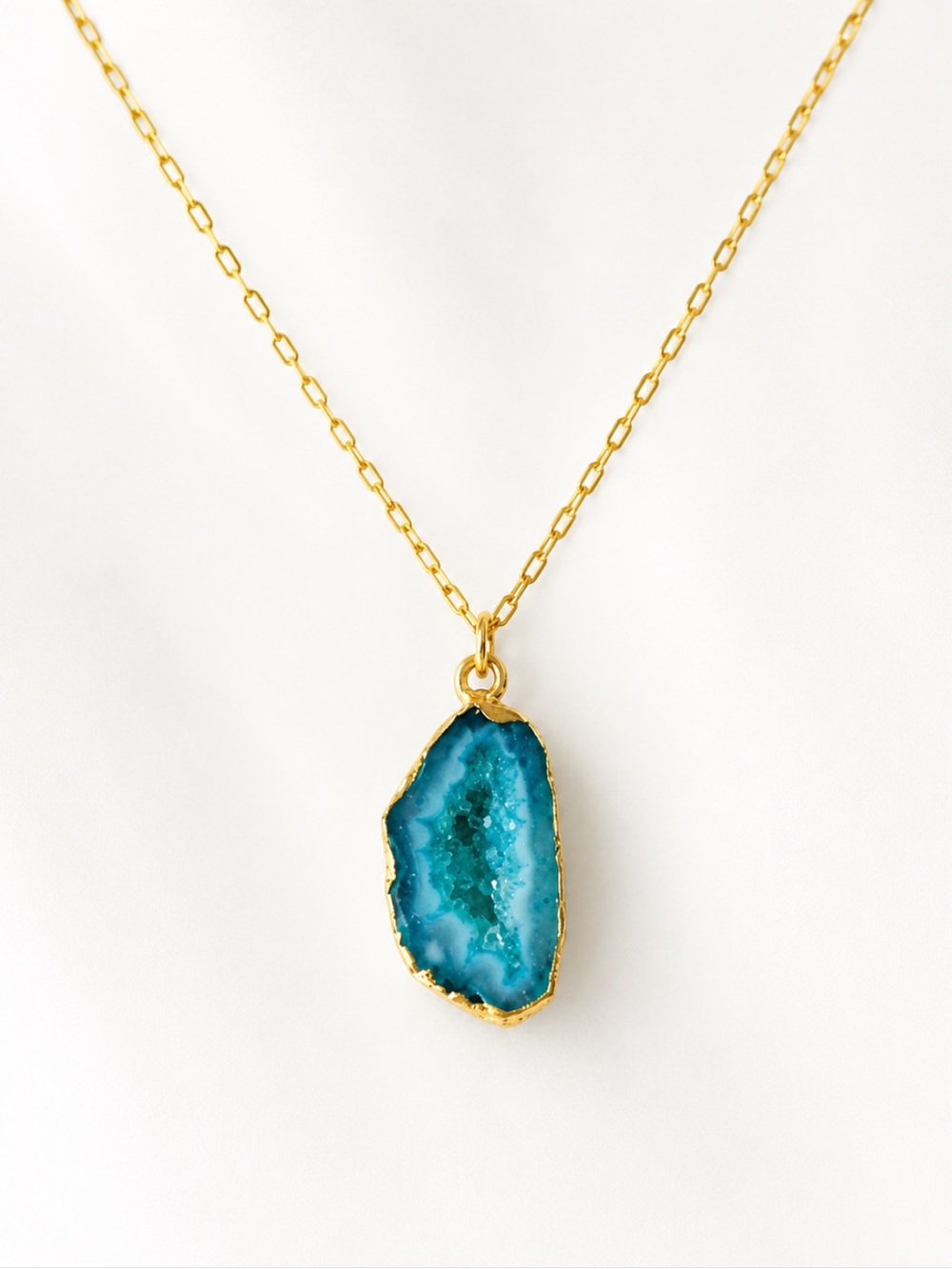18K Gold Plated Blue Geode Druzy Slice Boho Necklace